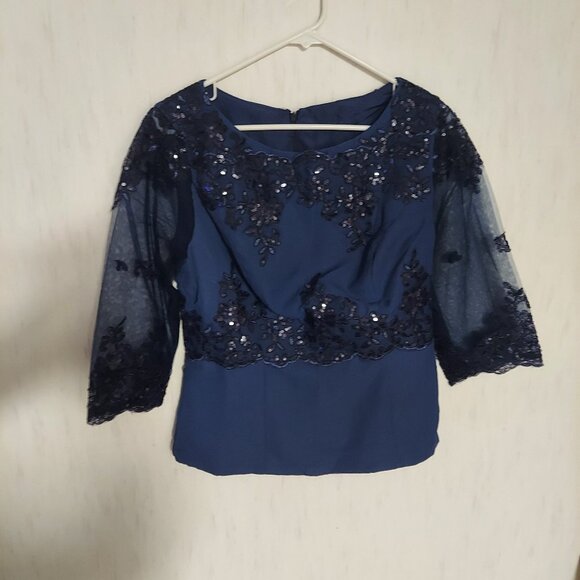 3 Piece Pants Suite Formal Outfit with Jacket Chiffon Lace Appliques - Picture 4 of 7